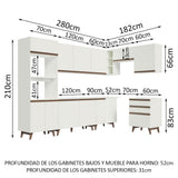Cocina Integral Esquinero Modular Reims Blanco 462x210cm con Mesón de Madera Aglomerada Mdp sin Estufa con Tres Cajones y con Veintidós Entrepaños - COCINAS | Bylmo