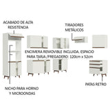 Cocina Integral Esquinero Modular Reims Blanco 462x210cm con Mesón de Madera Aglomerada Mdp sin Estufa con Tres Cajones y con Veintidós Entrepaños - COCINAS | Bylmo