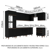 Cocina Integral Esquinero Modular Reims Negro 462x210cm con Mesón de Madera Aglomerada Mdp sin Estufa con Tres Cajones y con Veintidós Entrepaños - COCINAS | Bylmo
