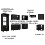 Cocina Integral Esquinero Modular Reims Negro 462x210cm con Mesón de Madera Aglomerada Mdp sin Estufa con Tres Cajones y con Veintidós Entrepaños - COCINAS | Bylmo