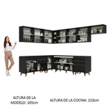 Cocina Integral Esquinero Modular Reims Negro 512x210cm con Mesón de Madera Aglomerada Mdp sin Estufa con Cuatro Cajones y con Veintitrés Entrepaños - COCINAS | Bylmo