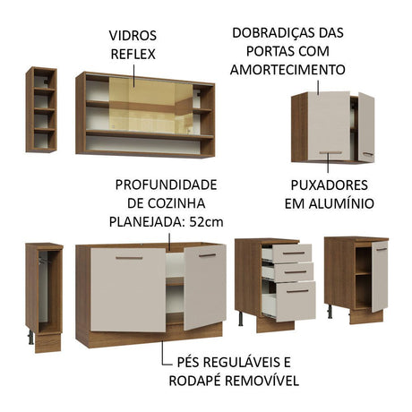 Cocina Integral Modular Agata Marron y Crema 220x225cm sin Mesón sin Estufa con Tres Cajones y con Diecisiete Entrepaños - COCINAS | Bylmo
