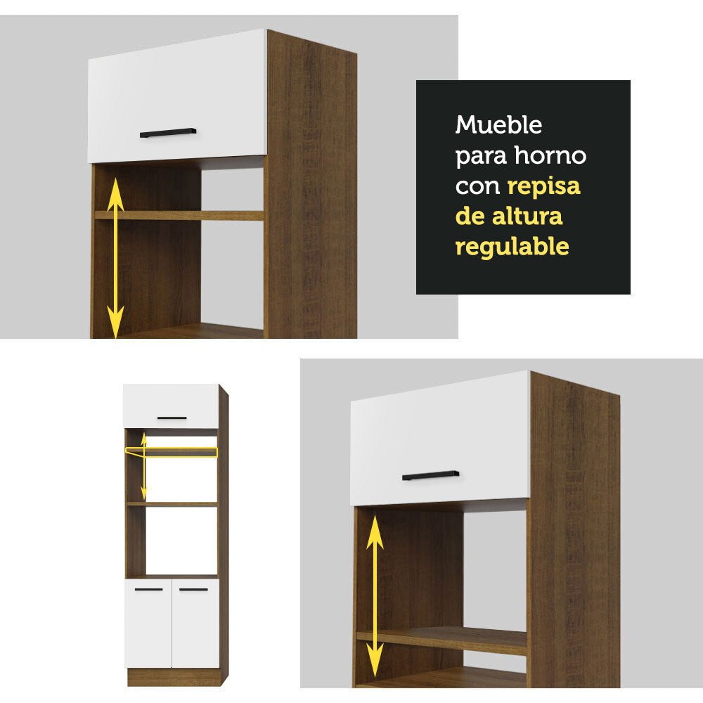 Cocina Integral Modular Agata Marron y Blanco 250x225cm sin Mesón sin Estufa con Tres Cajones y con Quince Entrepaños - COCINAS | Bylmo