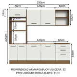 Cocina Integral Modular Agata Marron y Blanco 250x225cm sin Mesón sin Estufa con Tres Cajones y con Quince Entrepaños - COCINAS | Bylmo