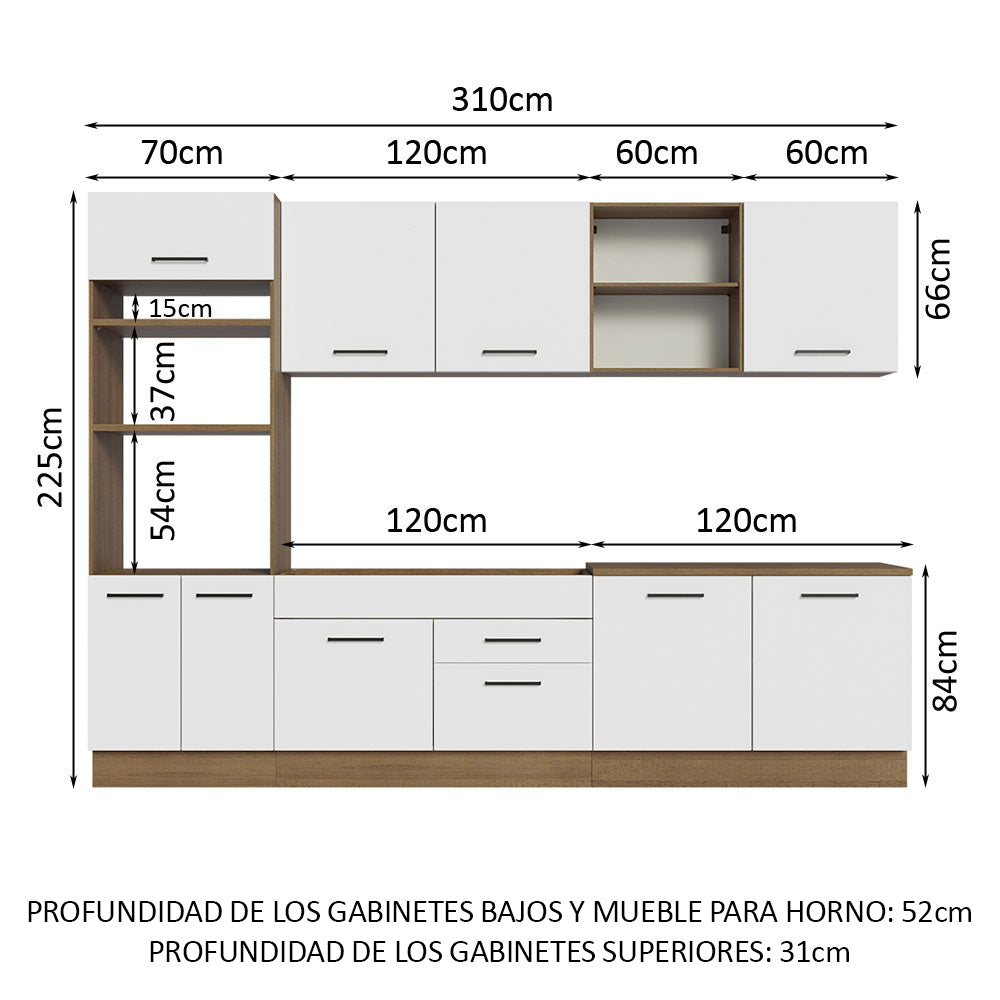 Cocina Integral Modular Agata Marron y Blanco 310x225cm sin Mesón sin Estufa con Dos Cajones y con Dieciocho Entrepaños - COCINAS | Bylmo