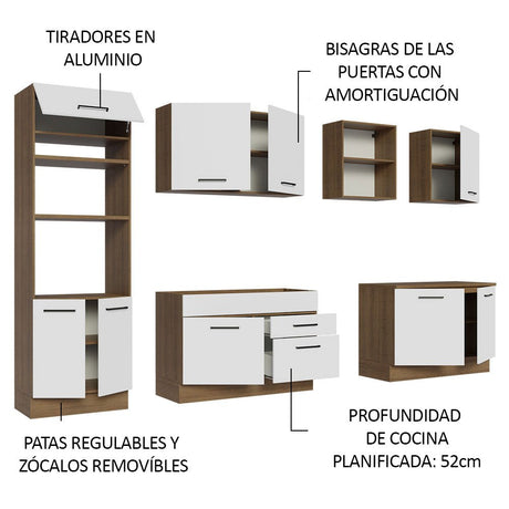 Cocina Integral Modular Agata Marron y Blanco 310x225cm sin Mesón sin Estufa con Dos Cajones y con Dieciocho Entrepaños - COCINAS | Bylmo