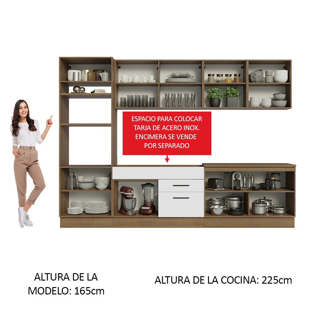 Cocina Integral Modular Agata Marron y Blanco 310x225cm sin Mesón sin Estufa con Dos Cajones y con Dieciocho Entrepaños - COCINAS | Bylmo
