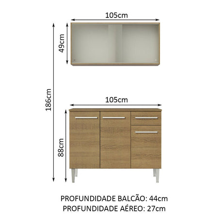 Cocina Integral Modular Emilly Cafe Claro 105x186cm con Mesón de Madera Aglomerada Mdp sin Estufa con Un Cajón y con Cinco Entrepaños - COCINAS | Bylmo
