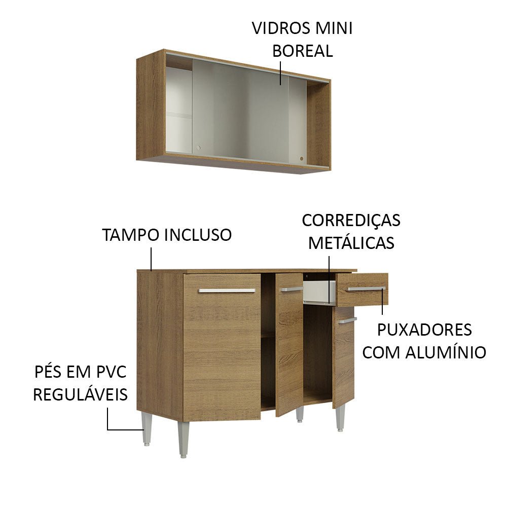 Cocina Integral Modular Emilly Cafe Claro 105x186cm con Mesón de Madera Aglomerada Mdp sin Estufa con Un Cajón y con Cinco Entrepaños - COCINAS | Bylmo