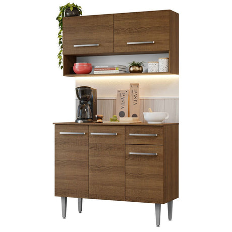 Cocina Integral Modular Emilly Cafe Oscuro 105x186cm con Mesón de Madera Aglomerada Mdp sin Estufa con Un Cajón y con Cinco Entrepaños - COCINAS | Bylmo