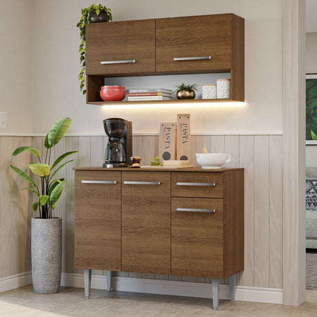 Cocina Integral Modular Emilly Cafe Oscuro 105x186cm con Mesón de Madera Aglomerada Mdp sin Estufa con Un Cajón y con Cinco Entrepaños - COCINAS | Bylmo