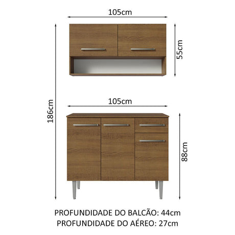 Cocina Integral Modular Emilly Cafe Oscuro 105x186cm con Mesón de Madera Aglomerada Mdp sin Estufa con Un Cajón y con Cinco Entrepaños - COCINAS | Bylmo
