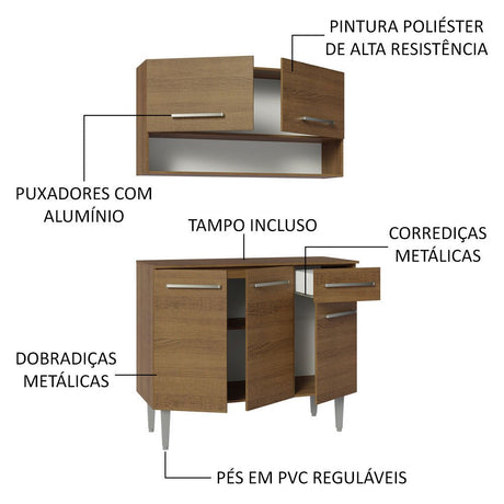 Cocina Integral Modular Emilly Cafe Oscuro 105x186cm con Mesón de Madera Aglomerada Mdp sin Estufa con Un Cajón y con Cinco Entrepaños - COCINAS | Bylmo