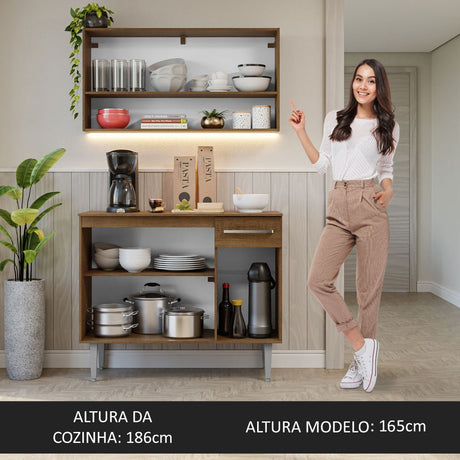 Cocina Integral Modular Emilly Cafe Oscuro 105x186cm con Mesón de Madera Aglomerada Mdp sin Estufa con Un Cajón y con Cinco Entrepaños - COCINAS | Bylmo