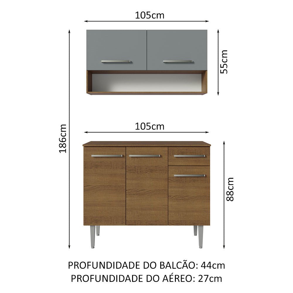 Cocina Integral Modular Emilly Marron y Gris 105x186cm con Mesón de Madera Aglomerada Mdp sin Estufa con Un Cajón y con Cinco Entrepaños - COCINAS | Bylmo
