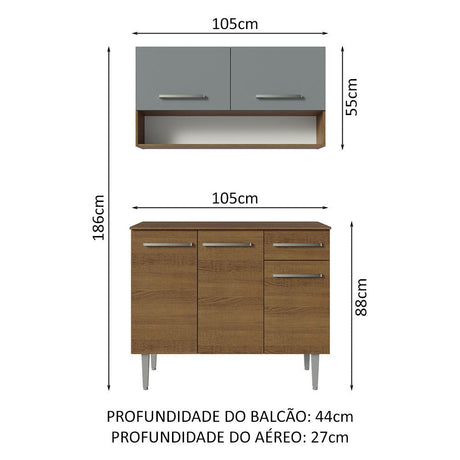 Cocina Integral Modular Emilly Marron y Gris 105x186cm con Mesón de Madera Aglomerada Mdp sin Estufa con Un Cajón y con Cinco Entrepaños - COCINAS | Bylmo