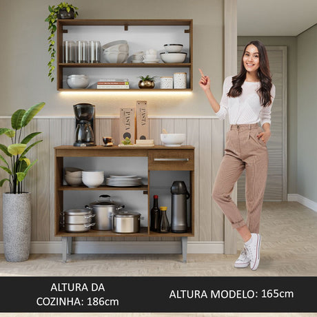 Cocina Integral Modular Emilly Marron y Gris 105x186cm con Mesón de Madera Aglomerada Mdp sin Estufa con Un Cajón y con Cinco Entrepaños - COCINAS | Bylmo