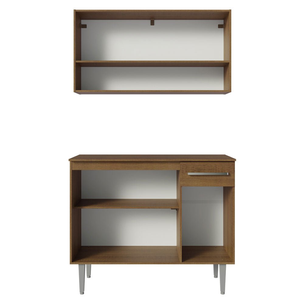 Cocina Integral Modular Emilly Marron y Gris 105x186cm con Mesón de Madera Aglomerada Mdp sin Estufa con Un Cajón y con Cinco Entrepaños - COCINAS | Bylmo