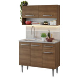 Cocina Integral Modular Emilly Marron 105x186cm con Mesón de Acero Inoxidable sin Estufa con Un Cajón y con Cinco Entrepaños - COCINAS | Bylmo
