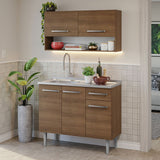 Cocina Integral Modular Emilly Marron 105x186cm con Mesón de Acero Inoxidable sin Estufa con Un Cajón y con Cinco Entrepaños - COCINAS | Bylmo