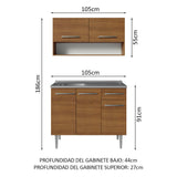 Cocina Integral Modular Emilly Marron 105x186cm con Mesón de Acero Inoxidable sin Estufa con Un Cajón y con Cinco Entrepaños - COCINAS | Bylmo
