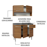 Cocina Integral Modular Emilly Marron 105x186cm con Mesón de Acero Inoxidable sin Estufa con Un Cajón y con Cinco Entrepaños - COCINAS | Bylmo