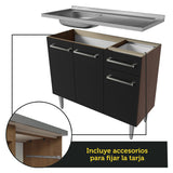 Cocina Integral Modular Emilly Marron y Negro 105x186cm con Mesón de Acero Inoxidable sin Estufa con Un Cajón y con Cinco Entrepaños - COCINAS | Bylmo