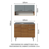 Cocina Integral Modular Emilly Marron y Gris 105x186cm con Mesón de Acero Inoxidable sin Estufa con Un Cajón y con Cinco Entrepaños - COCINAS | Bylmo