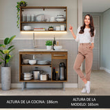 Cocina Integral Modular Emilly Marron y Gris 105x186cm con Mesón de Acero Inoxidable sin Estufa con Un Cajón y con Cinco Entrepaños - COCINAS | Bylmo
