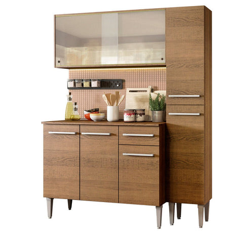 Cocina Integral Modular Emilly Force Marron 137x186cm con Mesón de Madera Aglomerada Mdp sin Estufa con Un Cajón y con Nueve Entrepaños - COCINAS | Bylmo