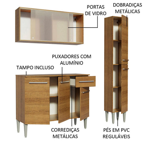 Cocina Integral Modular Emilly Force Marron 137x186cm con Mesón de Madera Aglomerada Mdp sin Estufa con Un Cajón y con Nueve Entrepaños - COCINAS | Bylmo