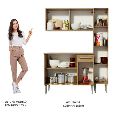 Cocina Integral Modular Emilly Force Marron 137x186cm con Mesón de Madera Aglomerada Mdp sin Estufa con Un Cajón y con Nueve Entrepaños - COCINAS | Bylmo