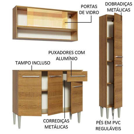 Cocina Integral Modular Emilly Art Marron 137x186cm con Mesón de Madera Aglomerada Mdp sin Estufa con Un Cajón y con Nueve Entrepaños - COCINAS | Bylmo