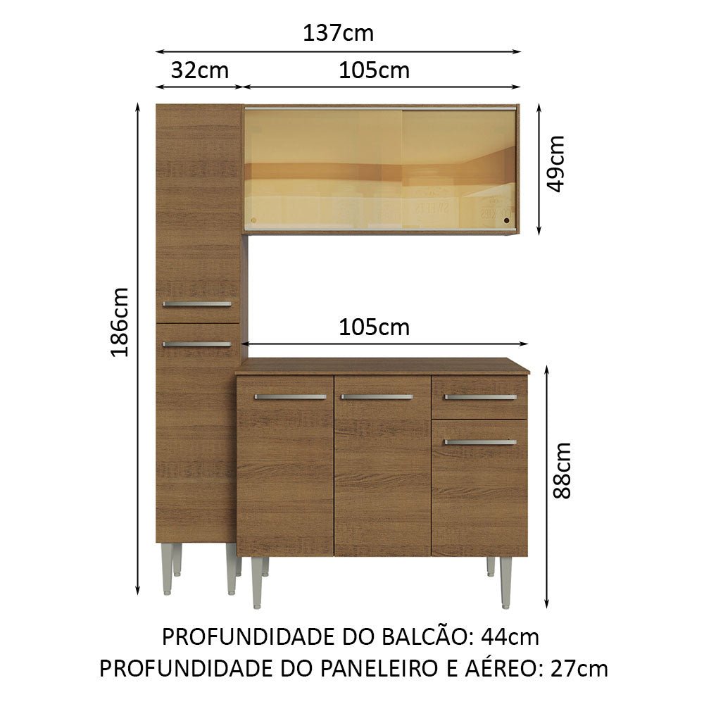 Cocina Integral Modular Emilly Marron 137x186cm con Mesón de Madera Aglomerada Mdp sin Estufa con Un Cajón y con Nueve Entrepaños y Puerta Traslúcida Amarilla - COCINAS | Bylmo