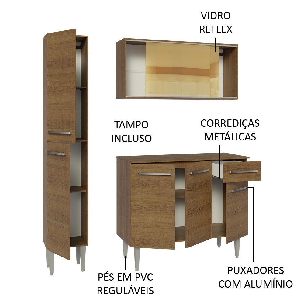 Cocina Integral Modular Emilly Marron 137x186cm con Mesón de Madera Aglomerada Mdp sin Estufa con Un Cajón y con Nueve Entrepaños y Puerta Traslúcida Amarilla - COCINAS | Bylmo