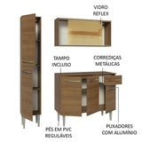 Cocina Integral Modular Emilly Marron 137x186cm con Mesón de Madera Aglomerada Mdp sin Estufa con Un Cajón y con Nueve Entrepaños y Puerta Traslúcida Amarilla - COCINAS | Bylmo