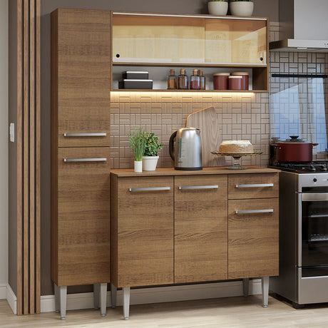 Cocina Integral Modular Emilly Marron 137x186cm con Mesón de Madera Aglomerada Mdp sin Estufa con Un Cajón y con Diez Entrepaños - COCINAS | Bylmo