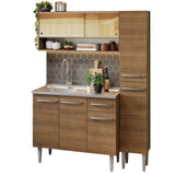 Cocina Integral Modular Emilly Marron 137x186cm con Mesón de Acero Inoxidable sin Estufa con Un Cajón y con Diez Entrepaños - COCINAS | Bylmo