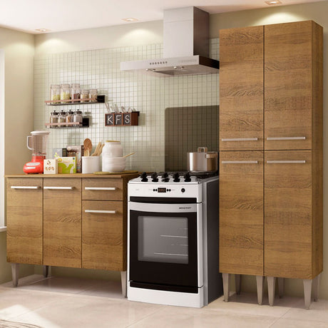 Cocina Integral Modular Emilly Front Marron 169x186cm con Mesón de Madera Aglomerada Mdp sin Estufa con Un Cajón y con Once Entrepaños - COCINAS | Bylmo