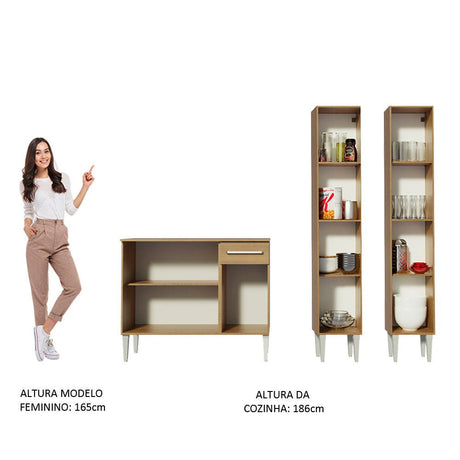 Cocina Integral Modular Emilly Front Marron 169x186cm con Mesón de Madera Aglomerada Mdp sin Estufa con Un Cajón y con Once Entrepaños - COCINAS | Bylmo