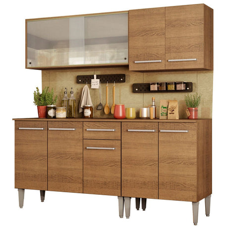 Cocina Integral Modular Emilly Box Marron 169x186cm con Mesón de Madera Aglomerada Mdp sin Estufa con Un Cajón y con Nueve Entrepaños - COCINAS | Bylmo
