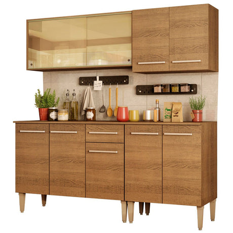 Cocina Integral Modular Emilly Drive Marron 169x186cm con Mesón de Madera Aglomerada Mdp sin Estufa con Un Cajón y con Nueve Entrepaños - COCINAS | Bylmo