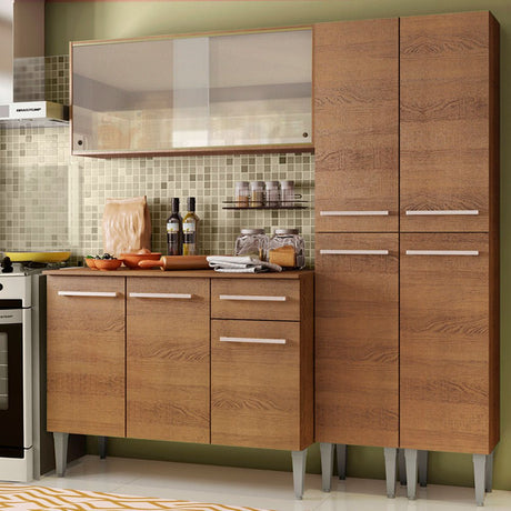 Cocina Integral Modular Emilly Fly Marron 169x186cm con Mesón de Madera Aglomerada Mdp sin Estufa con Un Cajón y con Trece Entrepaños - COCINAS | Bylmo