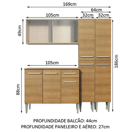 Cocina Integral Modular Emilly Fly Marron 169x186cm con Mesón de Madera Aglomerada Mdp sin Estufa con Un Cajón y con Trece Entrepaños - COCINAS | Bylmo