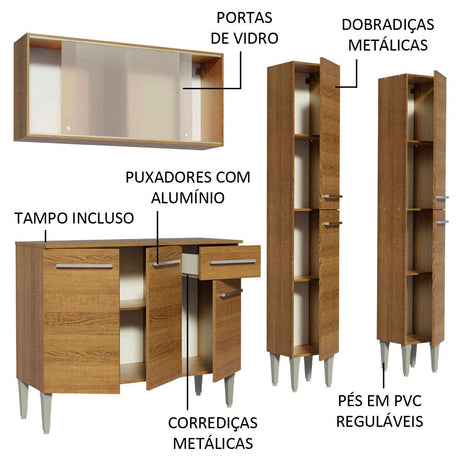 Cocina Integral Modular Emilly Fly Marron 169x186cm con Mesón de Madera Aglomerada Mdp sin Estufa con Un Cajón y con Trece Entrepaños - COCINAS | Bylmo