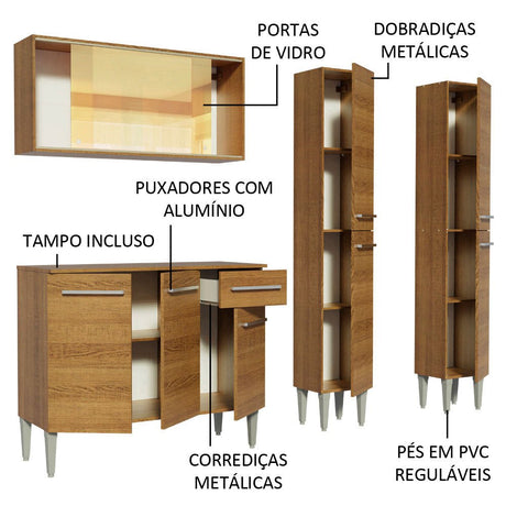Cocina Integral Modular Emilly Voice Marron 169x186cm con Mesón de Madera Aglomerada Mdp sin Estufa con Un Cajón y con Trece Entrepaños - COCINAS | Bylmo