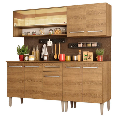 Cocina Integral Modular Emilly Dance Marron 169x186cm con Mesón de Madera Aglomerada Mdp sin Estufa con Un Cajón y con Diez Entrepaños - COCINAS | Bylmo