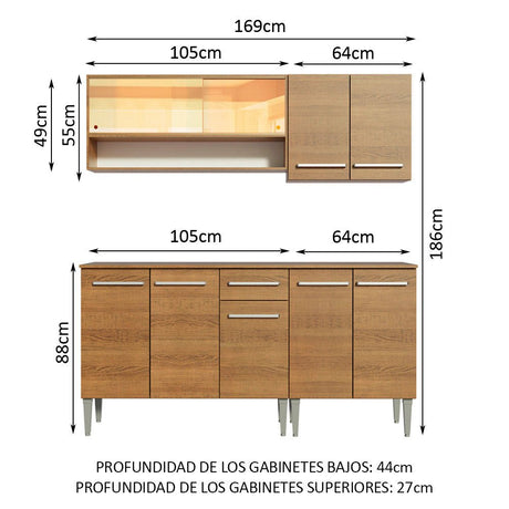 Cocina Integral Modular Emilly Dance Marron 169x186cm con Mesón de Madera Aglomerada Mdp sin Estufa con Un Cajón y con Diez Entrepaños - COCINAS | Bylmo
