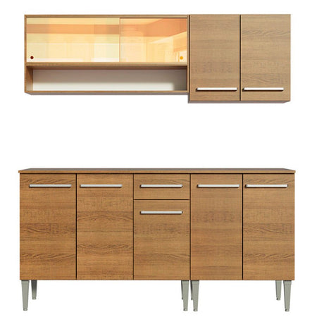 Cocina Integral Modular Emilly Dance Marron 169x186cm con Mesón de Madera Aglomerada Mdp sin Estufa con Un Cajón y con Diez Entrepaños - COCINAS | Bylmo