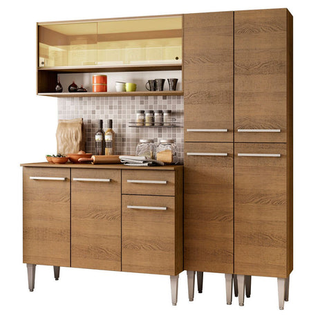 Cocina Integral Modular Emilly Winter Marron 169x186cm con Mesón de Madera Aglomerada Mdp sin Estufa con Un Cajón y con Catorce Entrepaños - COCINAS | Bylmo